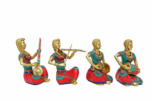 Brass Stone Work Lady Musicians (Set Of 4 )